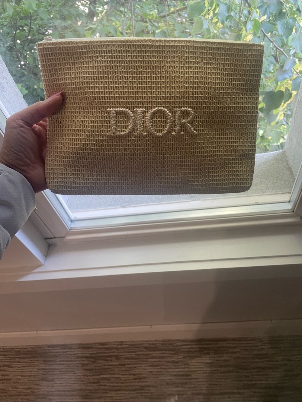 Dior Beige Woven Logo Pouch